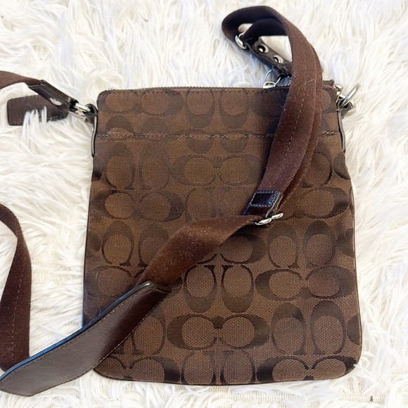 VINTAGE COACH Signature Logo Crossbody purse bag brown leather canvas - Picture 3 of 8